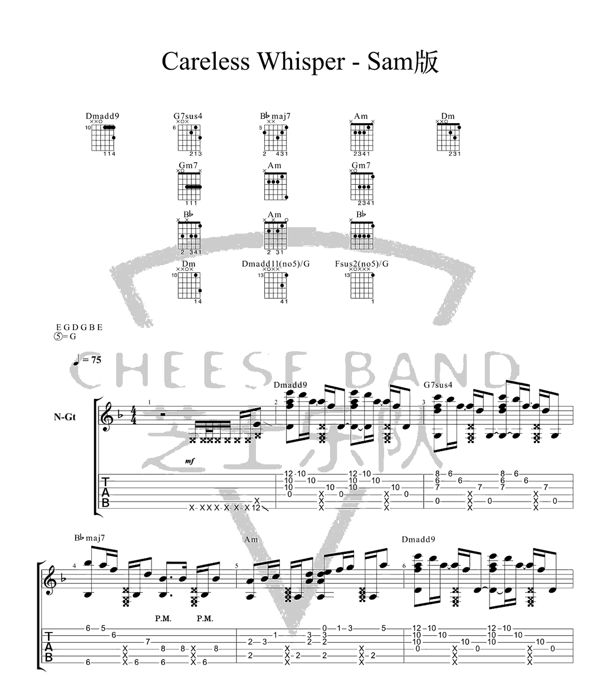 图片[1]-Careless Whisper吉他谱 Sam李森茂版本 指弹独奏谱 | 音色插件资源网-音色插件资源网